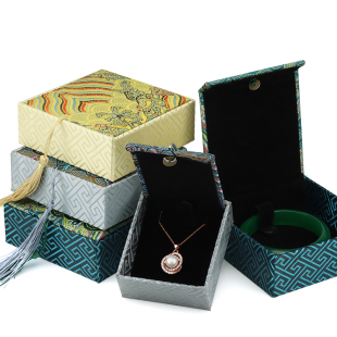 波浪纹流苏首饰包装盒古风黄色绿色灰色海浪花手镯挂件吊坠礼品盒