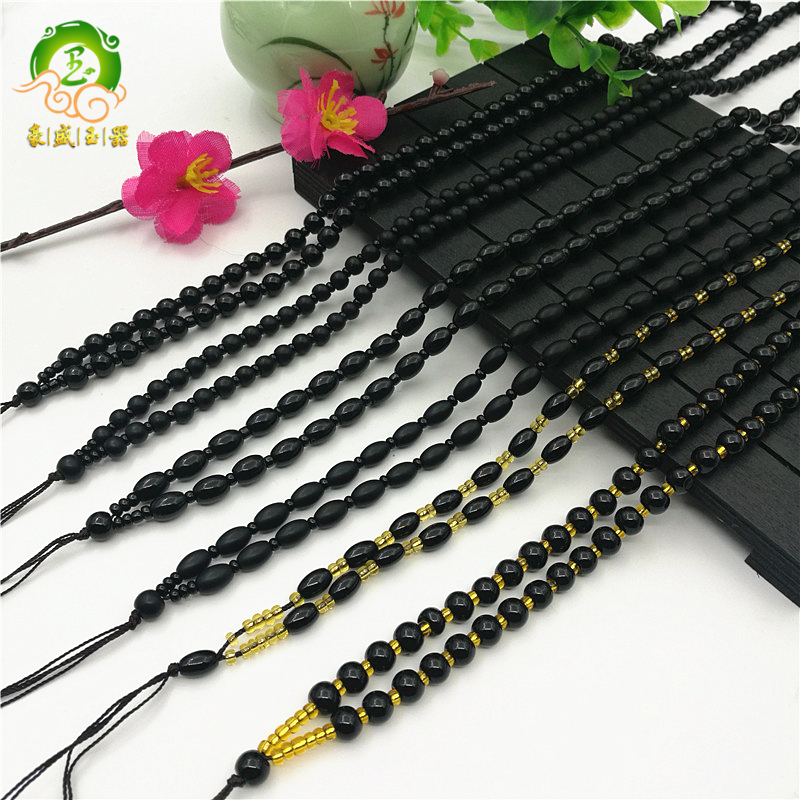 砭石黑曜石磨男款椭圆项链吊坠