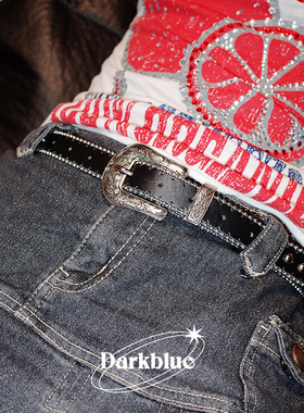 【Darkblue】复古y2k摇滚个性巴洛克风格雕纹阿美咔叽圆珠腰带