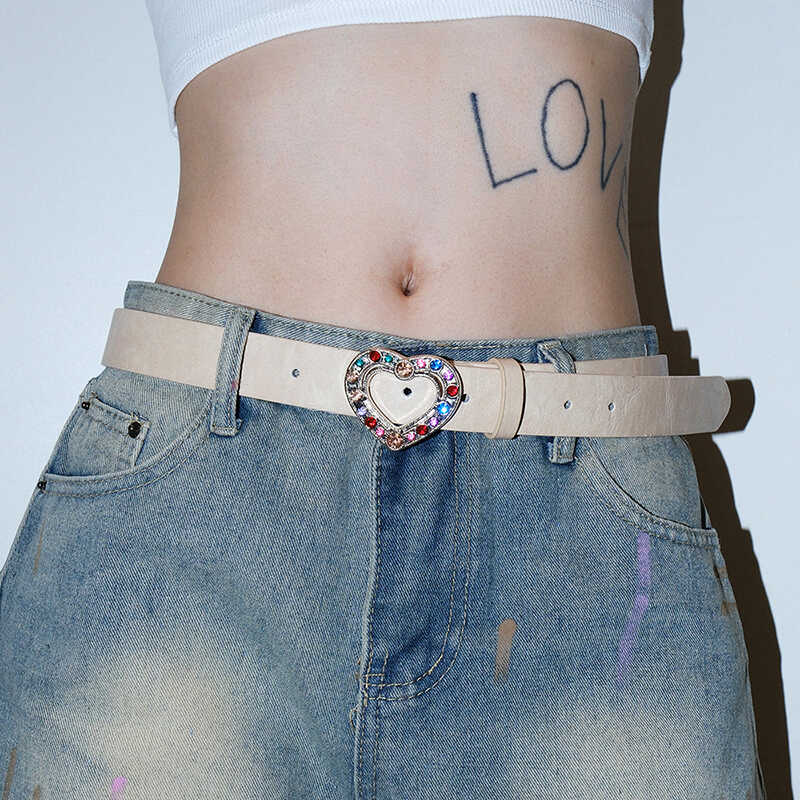 皮带彩色水钻爱心扣装饰复古