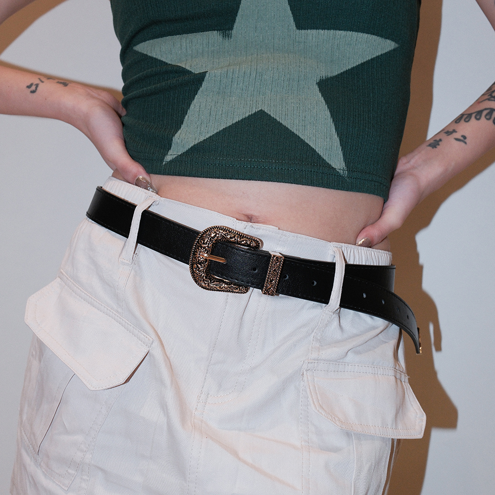 Darkblue男女雕纹PU简约腰带