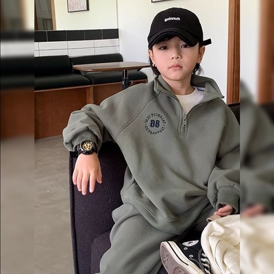 儿童宝宝加厚一体绒卫衣裤子套装