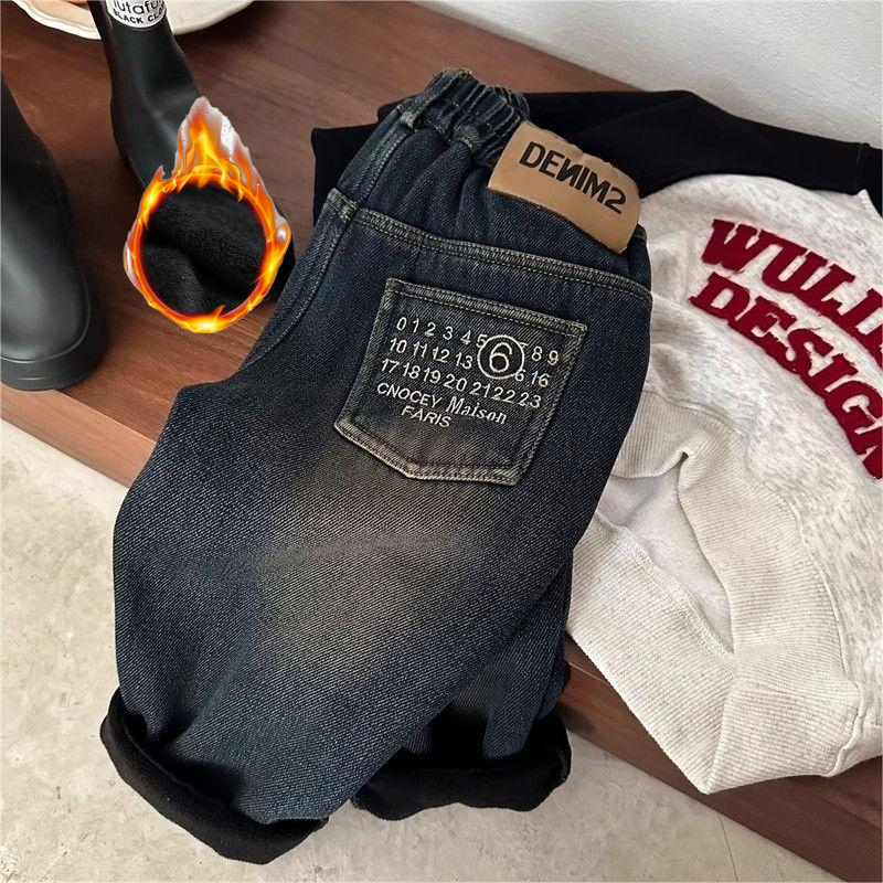 男童牛仔裤秋冬加绒一体绒长裤