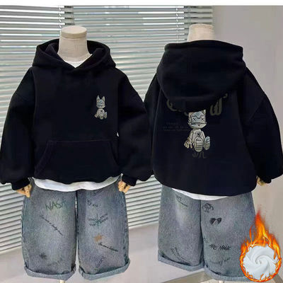 新款男童加绒保暖连帽卫衣