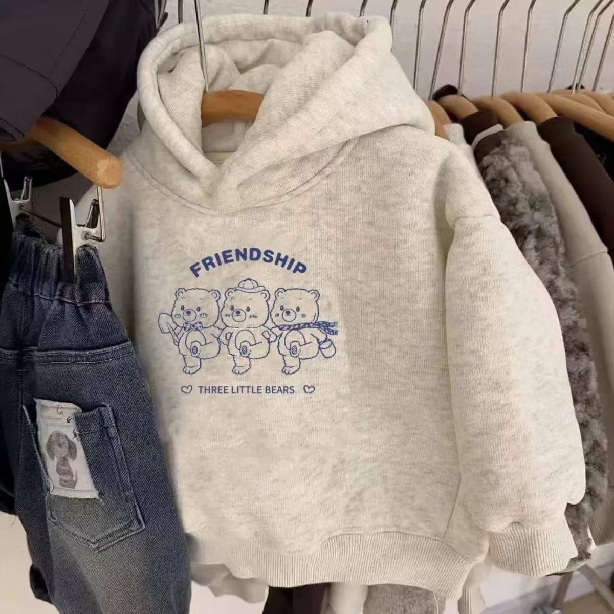 童装秋冬季韩版洋气卫衣连帽男童女童宝宝加绒加厚儿童保暖潮