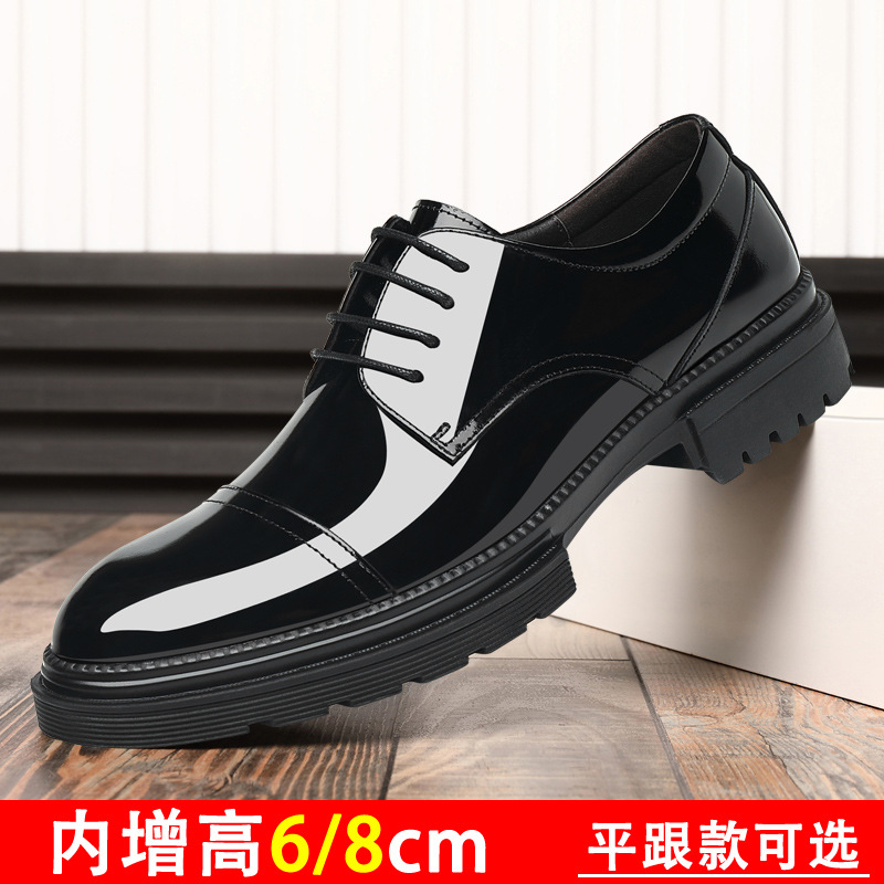 男士皮鞋增高8cm真皮漆亮皮内增高皮鞋男上班理发师透气百搭潮鞋