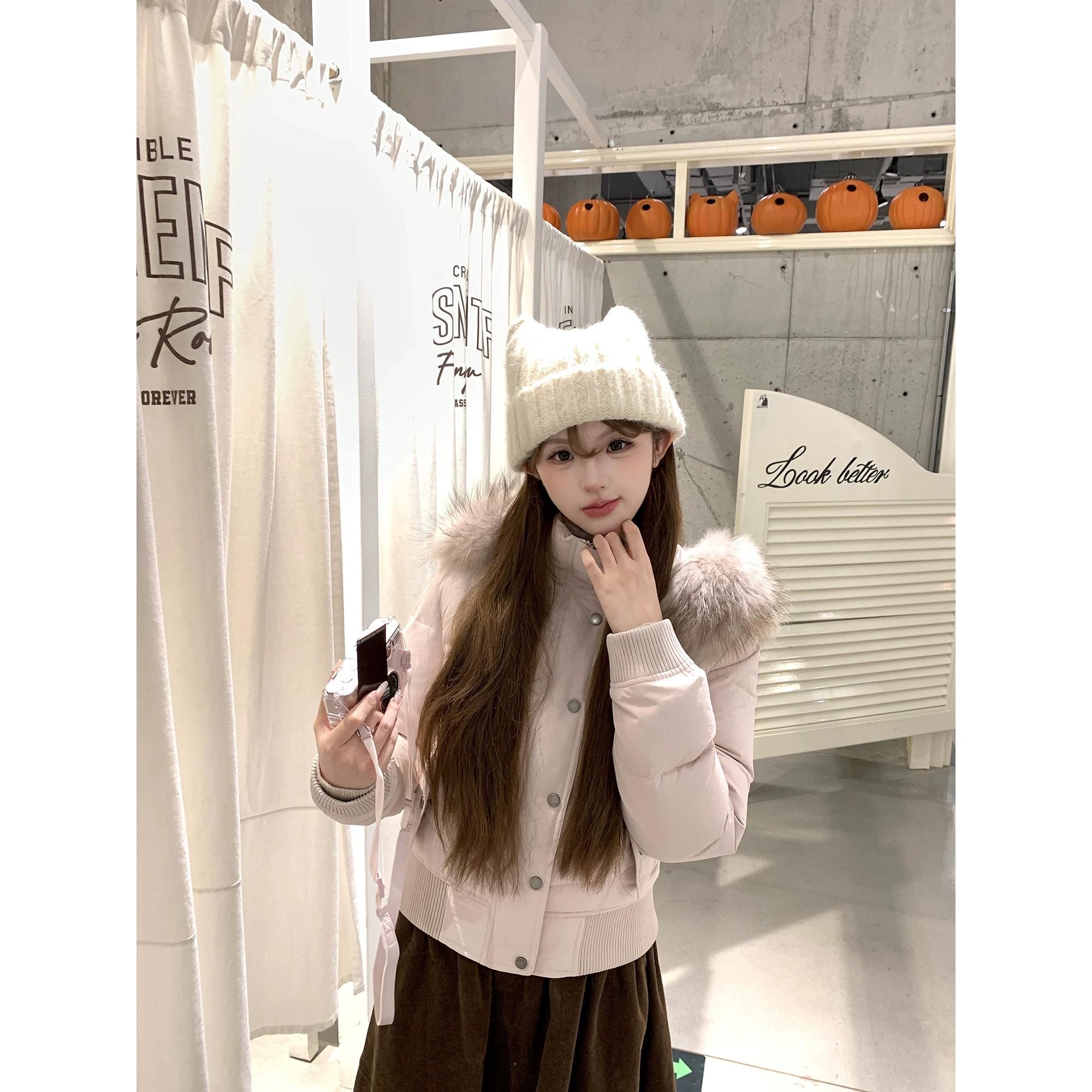 初梦POKEMENG 爱神贝拉 90新国标白鸭绒显瘦内里加绒羽绒服貉子毛