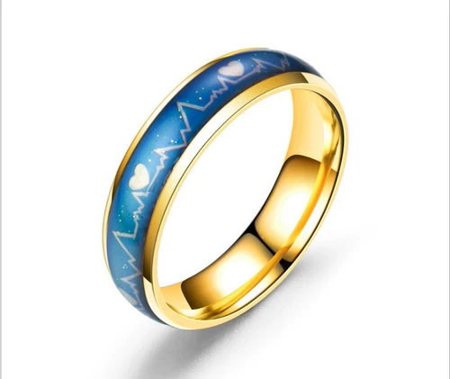 MUCW/木川韩版心跳男女情侣对戒手尾指环不锈钢钛钢感温变色戒指