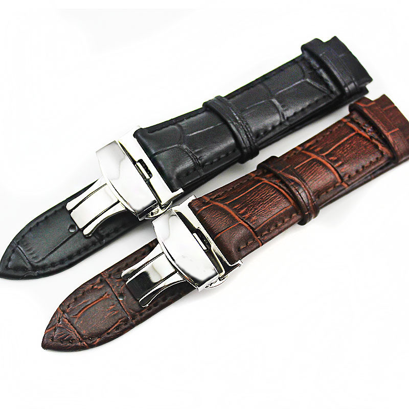 男女款手表皮带男女士真皮带针扣蝴蝶双按扣表带