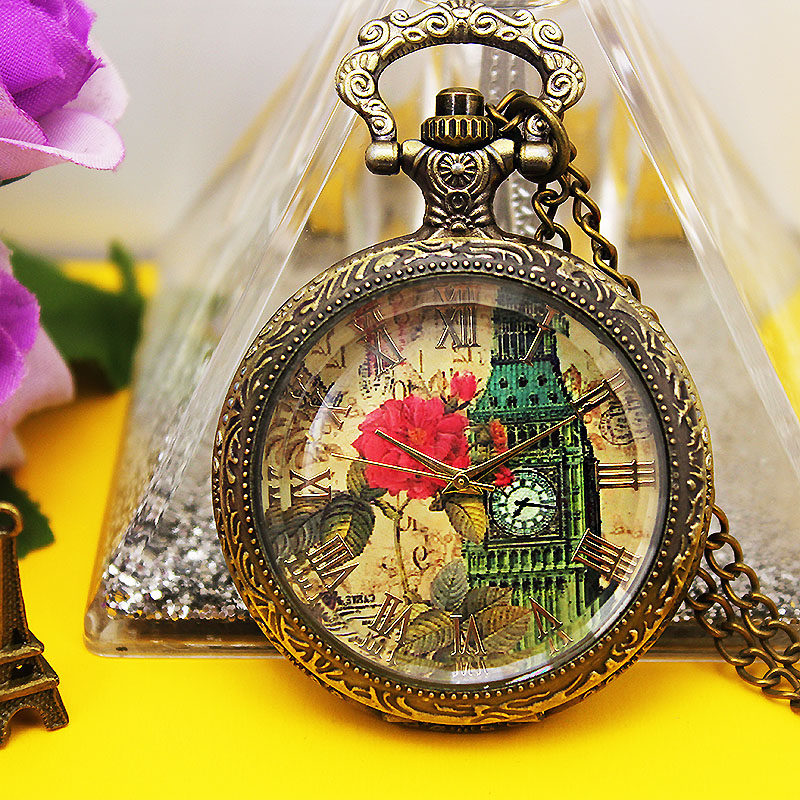 铁塔翻盖复古大字男女士石英老人表学生手表脖子挂链项链情侣怀表