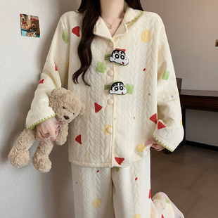 空气棉夹层睡衣女2026新款秋冬季学生甜美可爱卡通可外穿的家居服