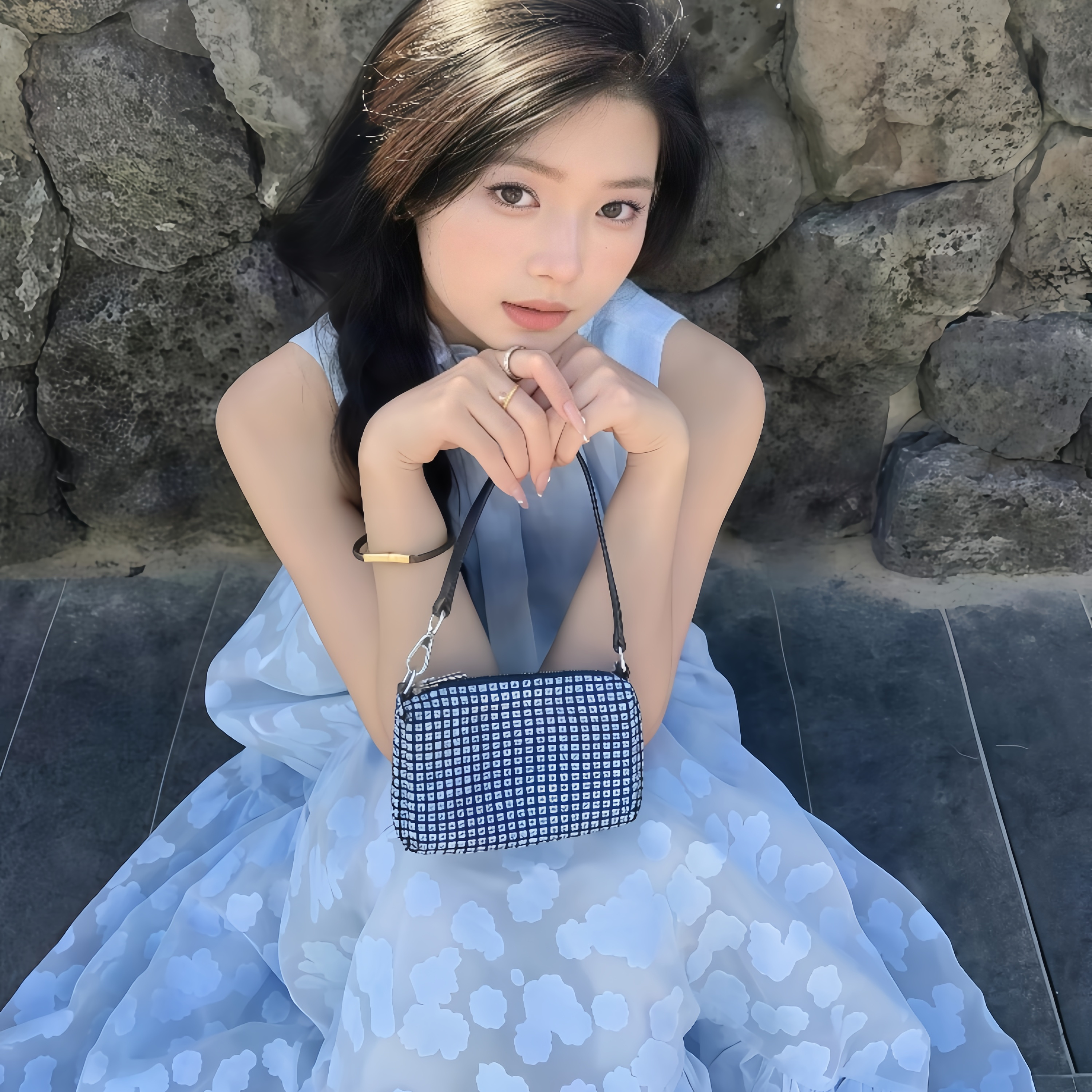 海边度假连衣裙女夏季新款2025高级感蓝色碎花长裙仙女裙收腰法式