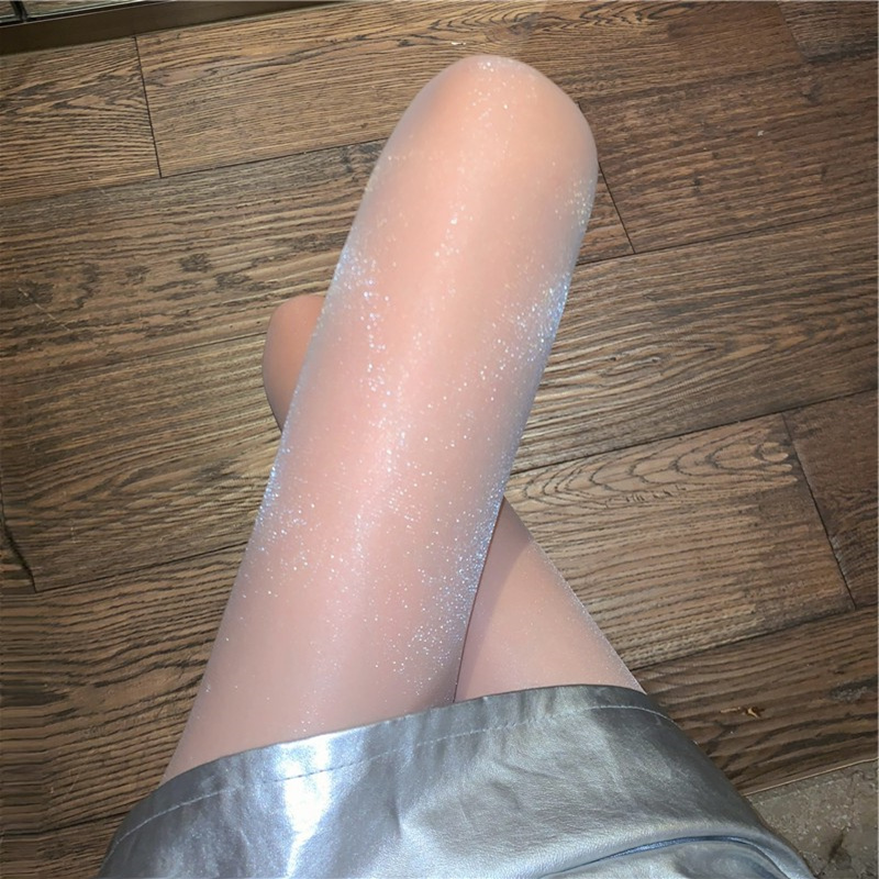 网红珠光丝袜女夏季超薄款白丝性感防勾丝黑丝纯欲油亮白色连裤袜