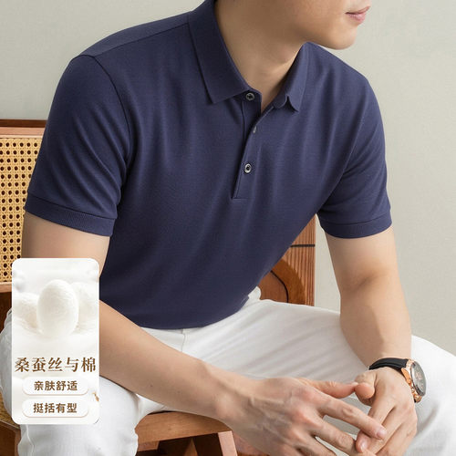 男士桑蚕丝老钱风短袖POLO衫