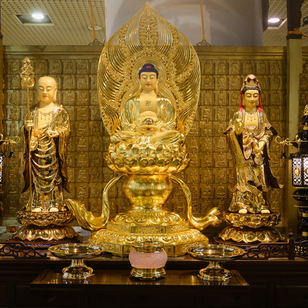 台湾纯铜娑婆三圣寺庙大观音菩萨1米地藏王立像贴金释迦摩尼佛像