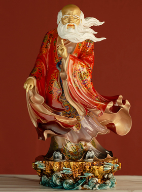 铜雕艺术彩绘老子神像摆件道家像