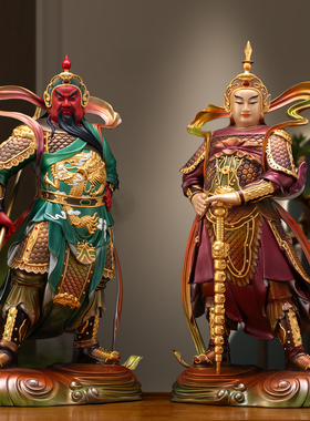 精雕纯铜伽蓝韦陀神像一对护法神