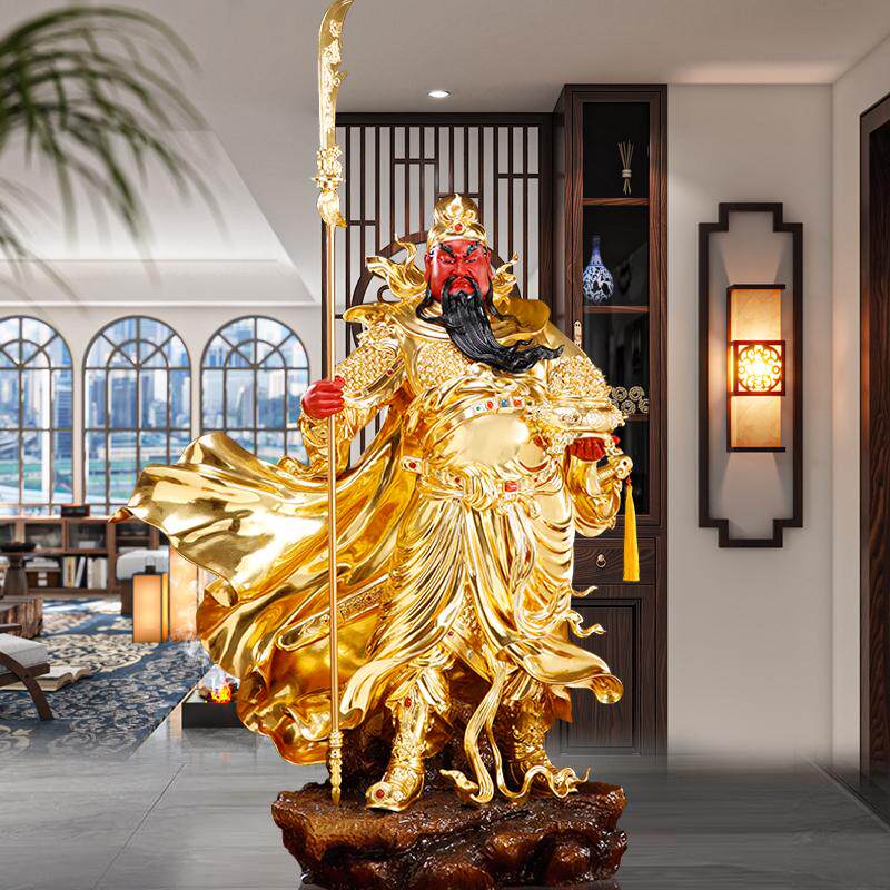 台湾贴金招财关公铜佛像武财神