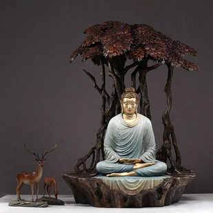 台湾全铜释迦牟尼佛坐菩提树下佛陀初转法轮鹿野苑悟道成佛雕像