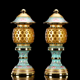 圆通佛具 珐琅彩供灯led家用供奉观音菩萨的灯中式供佛灯插电一对