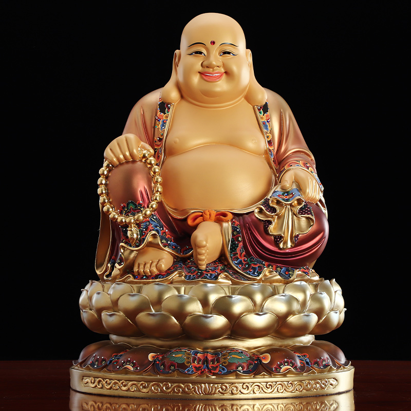 纯铜弥勒佛像客厅摆件家用大肚笑佛招财摆件坐莲弥勒佛菩萨铜像