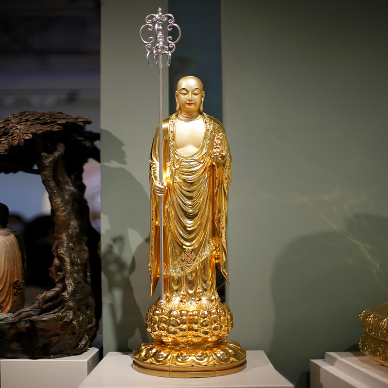 纯铜贴金地藏王站像佛堂供奉大号佛像1米7九华山地藏王菩萨摆件