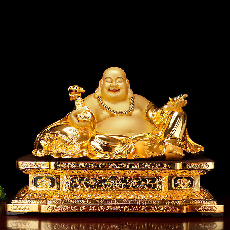 高端纯铜鎏金弥勒佛佛像客厅大肚弥勒笑佛菩萨公司招财装饰摆件