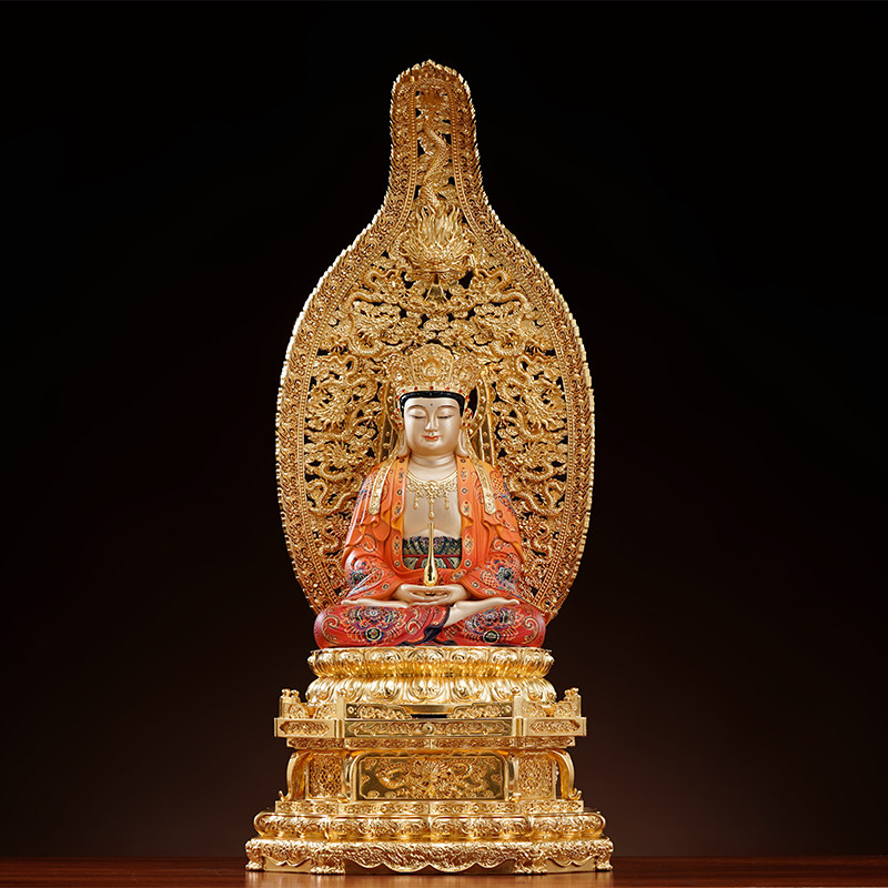 纯铜彩绘毗卢观音菩萨佛像摆件普陀山普济寺庙观音宝像毗卢遮那佛