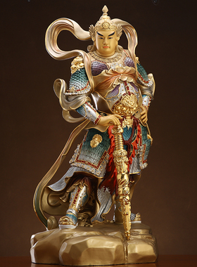 台湾彩绘伽蓝韦陀铜像供奉大号伽蓝菩萨门神左右护法关公寺庙佛堂