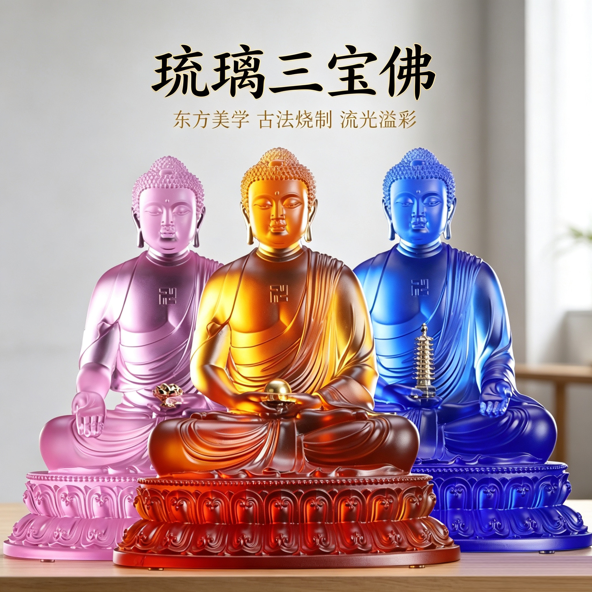 精品古法琉璃三宝佛佛像药师佛