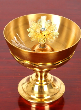 佛前家用纯铜液体莲花观音酥油灯