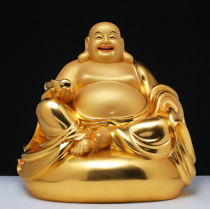 台湾贴金镶宝弥勒佛佛像纯铜大肚笑佛菩萨客厅公司供奉招财运摆件