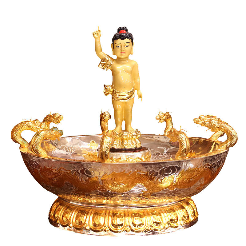宝华鎏金纯铜九龙喷水浴佛盆