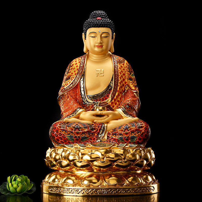 手工彩绘贴金娑婆三圣铜像