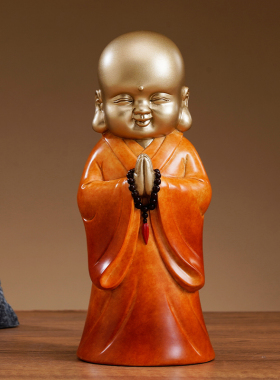 我心向佛禅意茶室小和尚摆件中式