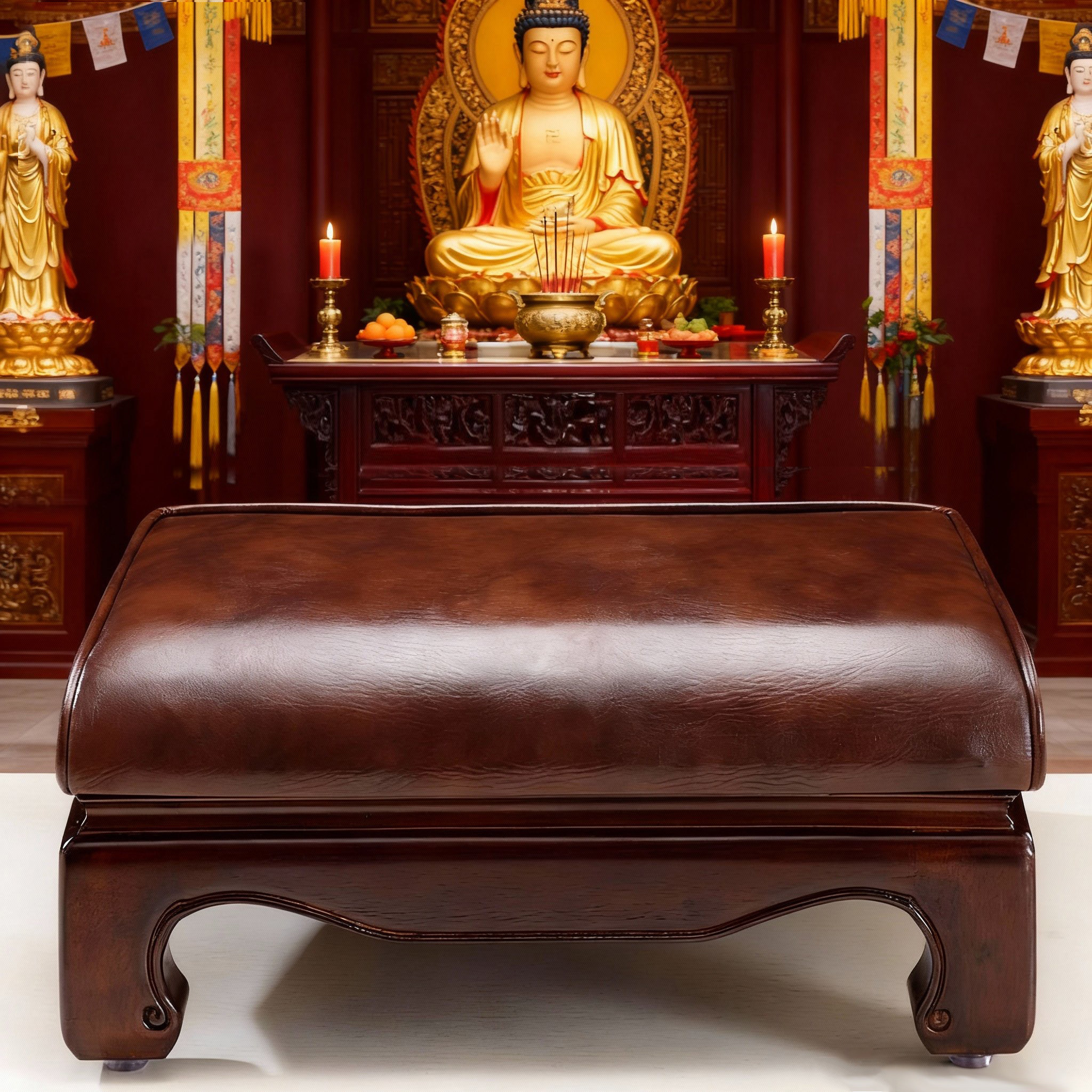 寺院家用拜垫跪垫实木叩头垫子礼佛拜椅佛堂磕头垫方形皮革拜佛凳,居家布艺,蒲团,淘宝优惠券,粉丝福利购,淘宝优惠卷