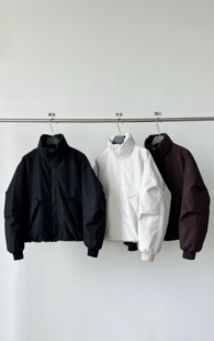 REREBO 冬季机车风立领国标90白鸭绒羽绒服廊形防钻绒面包服外套