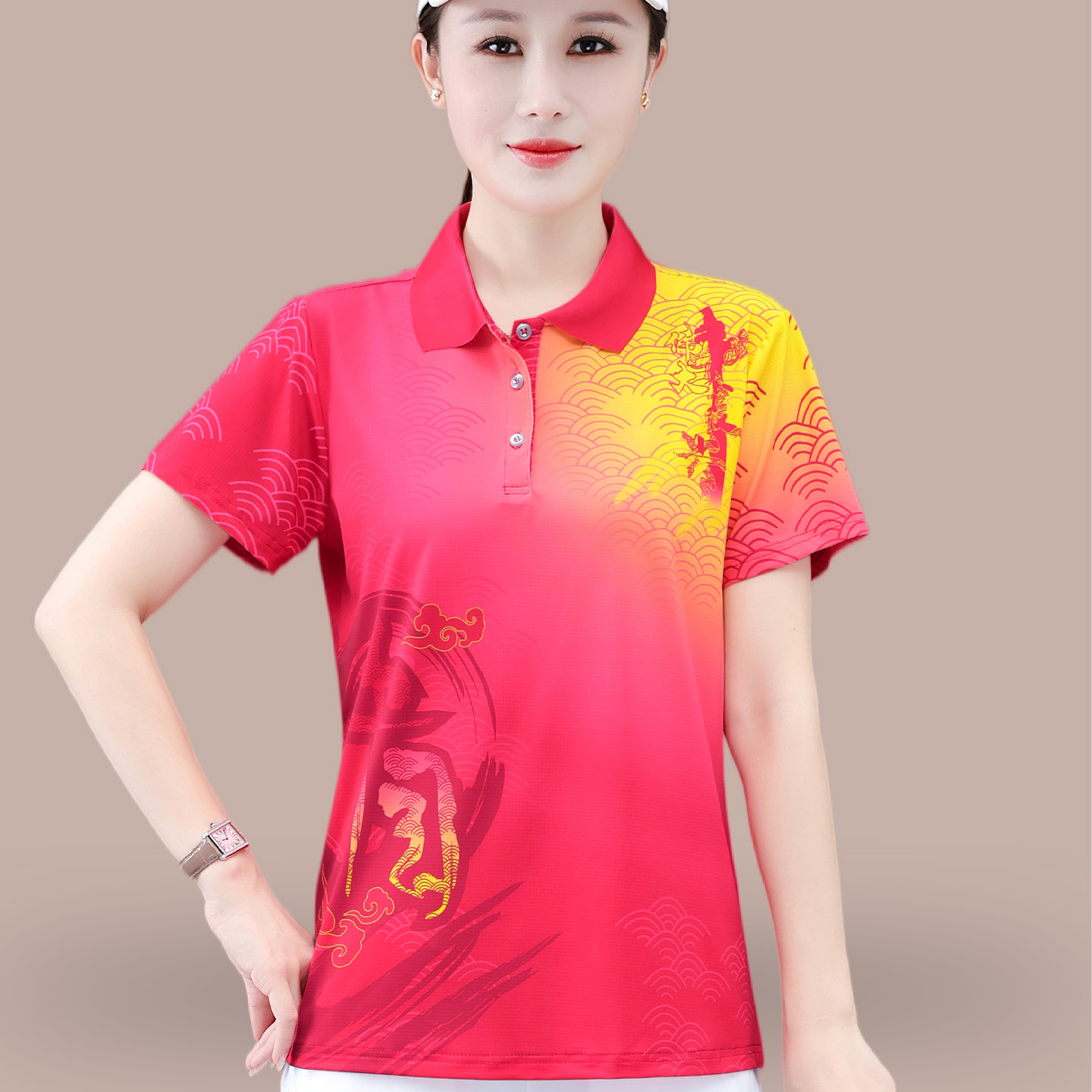 时尚休闲T恤女＋聚酯纤维+夏季