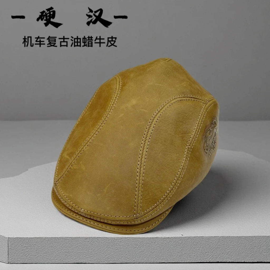 【澜泊皮帽】进口牛皮复古机车帽鸭舌帽男女款潮牌时尚百搭前进帽
