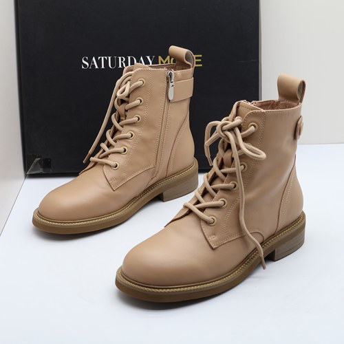 SATURDAYMODE撤柜断码秋季真皮厚底系带马丁靴休闲系带圆头女短靴