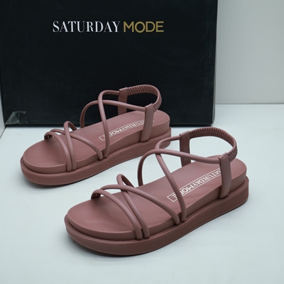 SATURDAYMODE撤柜断码夏季松糕厚底松紧一字带休闲露趾时尚女凉鞋