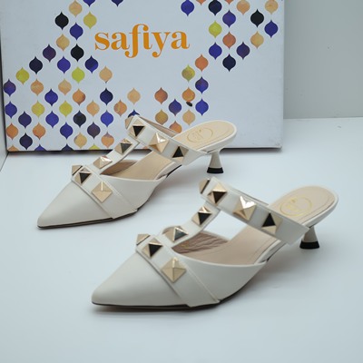 Safiya/索菲娅断码撤柜夏季中跟铆钉细跟搭扣舒适包头拖沙滩鞋女