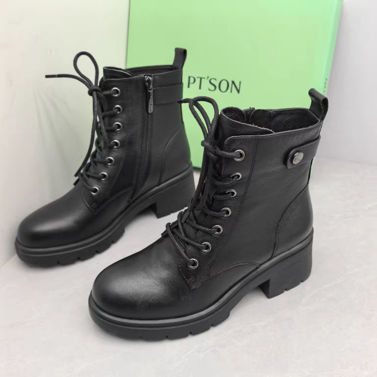 百田森撤柜断码秋冬季真皮休闲拉链皮带扣粗跟马丁靴圆头女短靴潮