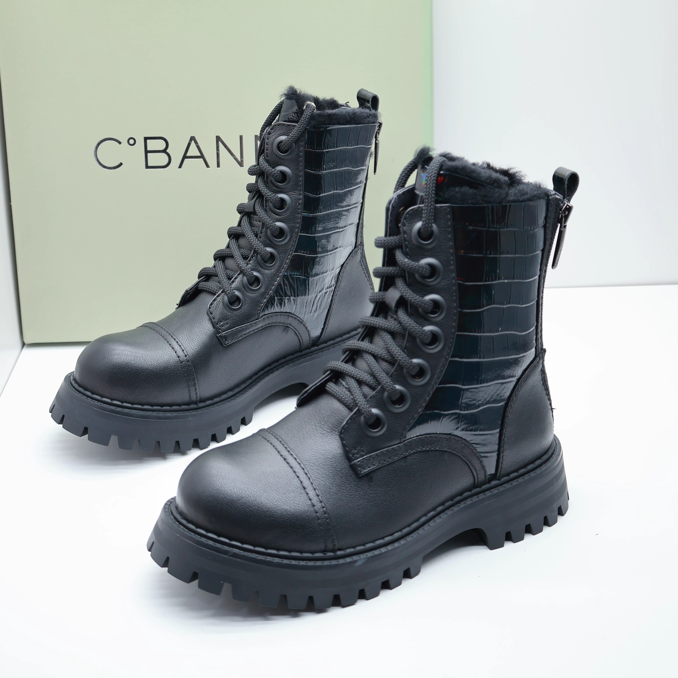 商场品牌撤柜秋冬季真皮休闲系带松糕底雪地靴羊毛保暖舒适女短靴