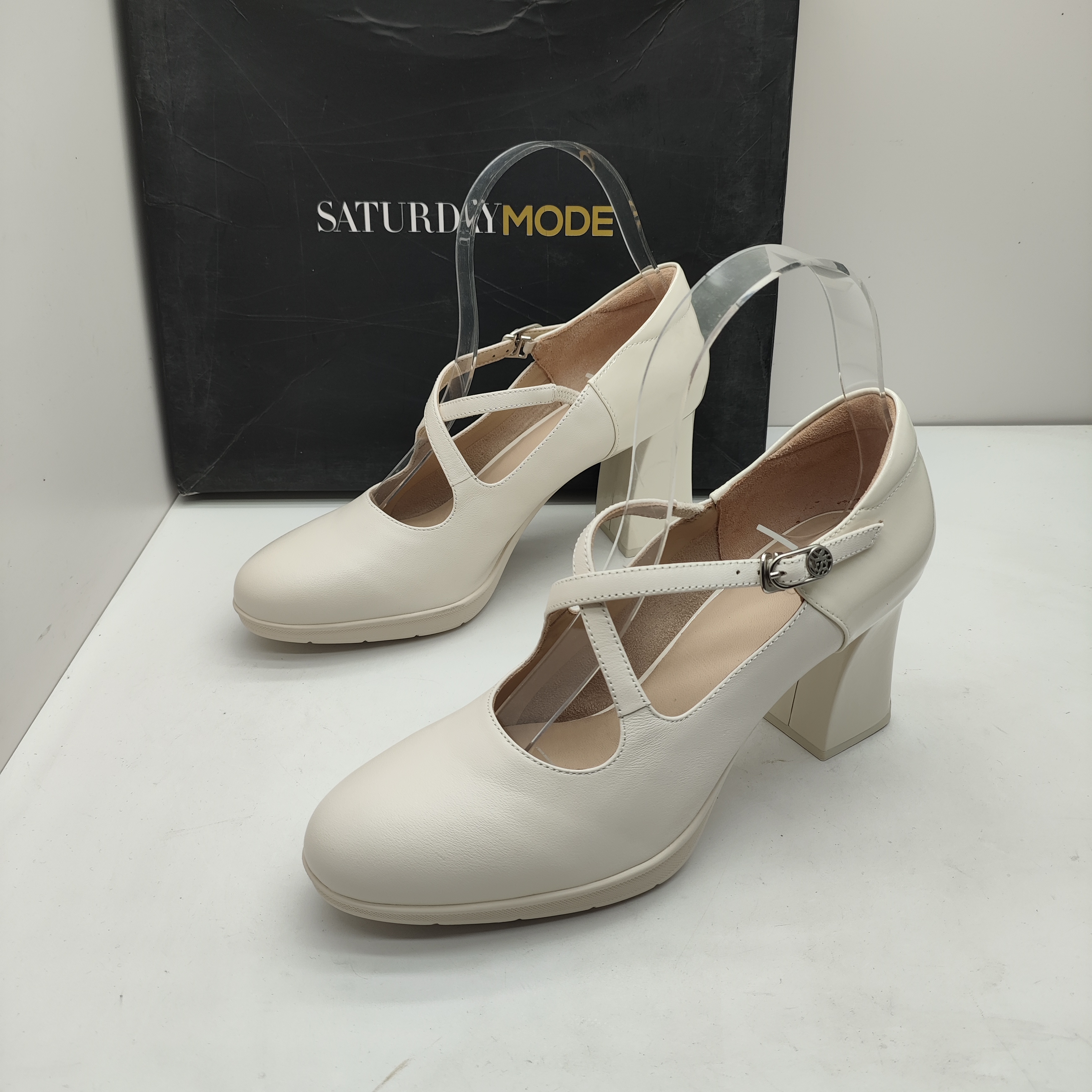 商场品牌撤柜断码秋季真皮粗高跟圆头玛丽珍鞋浅口时尚通勤女单鞋