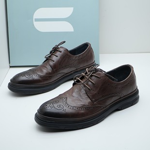 comedy/康莉断码撤春秋季时尚百搭圆头系带真皮布洛克休闲皮鞋男