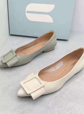 Comely/康莉撤柜春季真皮尖头平底通勤一脚蹬浅口蝴蝶结女单鞋潮