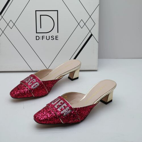 D:FUSE/迪芙斯撤柜断码夏季亮片中跟包头穆勒拖粗跟通勤女凉拖鞋