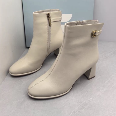 Comely康莉撤柜断码秋季真皮时装靴圆头粗高跟后拉链短靴女瘦瘦靴