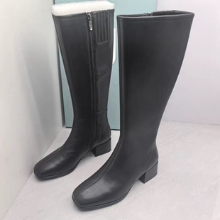 方头长靴女 真皮高跟高筒骑士靴侧拉链时尚 Comely康莉断码 撤柜秋季